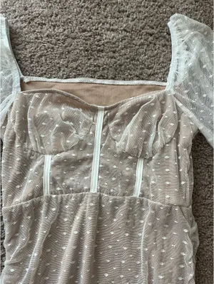 White polka dot mini dress Tan thumbnail 4