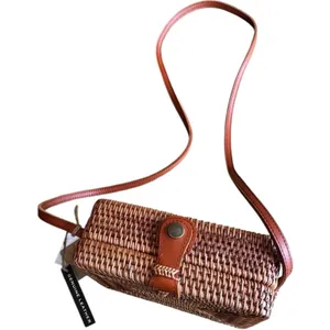 Handmade Genuine Leather Woven Bag Brown thumbnail 2