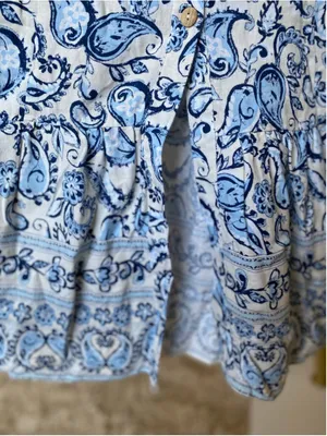 Zara Paisley Linen Smocked Boho Maxi Dress XS Coastal Nautical Breezy Italy Chic thumbnail 6