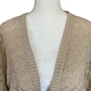 Nicole Miller women's XL tan tie front 3/4 sleeve chevron knit sweater cardigan thumbnail 5