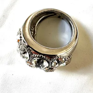 Silver tone rhinestone cocktail ring thumbnail 9