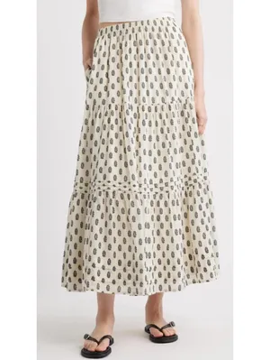 Treasure & Bond Tiered Maxi Skirt NWT Ivory Olive Block Floral XXL thumbnail 8