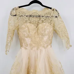 Sheer Gold Lace Overlay Formal Dress Sweetheart Neckline Victorian Regency Sz 2 thumbnail 2