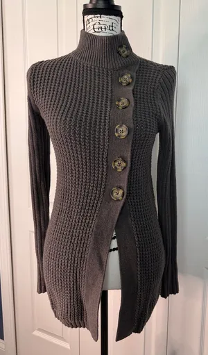 GAP Women’s Gray Ribbed Button-Front Sweater thumbnail 1