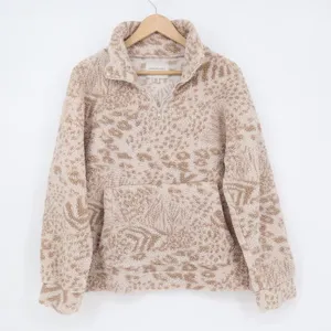 American Eagle Outfitters Sherpa Jacket Womens Beige Half Zip Kangaroo Pocket thumbnail 2