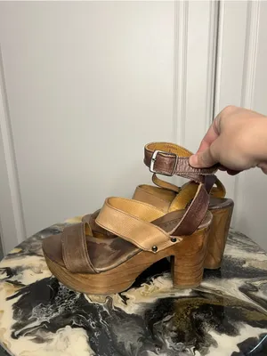 BED|STÜ Sophie Leather Wooden Platform Heeled Sandals thumbnail 3