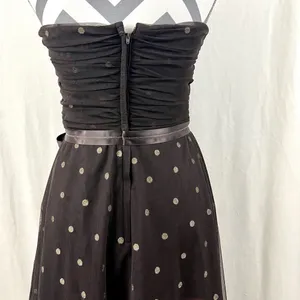 BCBGMaxAzria Dark Brown Gold Swiss Dot Strapless Party Dress - Size M thumbnail 8