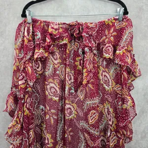 Vince Camuto Floral Ruffle Tie Sarong Skirt Wrap Red Beach‎ Vacation Resort OS thumbnail 3
