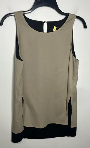Ann Taylor layered split hem sleeveless top‎ tan black size medium thumbnail 1