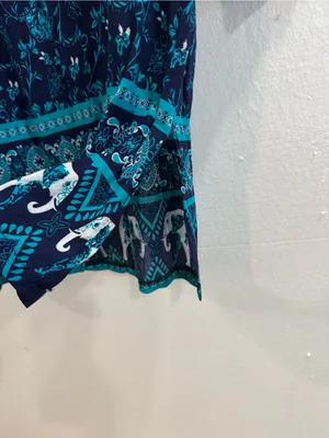 Blossom by P Blue Boho Floral Tunic Top Elephant Border Tassel Tie Size Medium M thumbnail 7