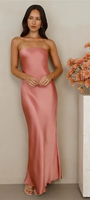 Hello Molly THE FELICITY STRAPLESS SATIN MAXI DRESS ROSE thumbnail 1