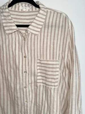 Maurices Cropped Striped Button Down Shirt Cream White Linen thumbnail 4