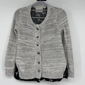 Field Flower Anthropologie‎ Bird Print Mixed Media Cardigan Sweater Gray Small thumbnail 1