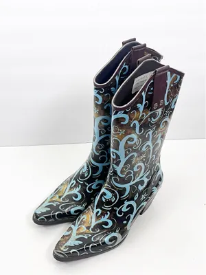 BOPS By Beehive Crain 02 Paisley Print Pointy Toe Rain Boots Size 6 Western Boho thumbnail 7