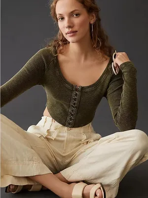 Anthropologie Pilcro Cropped Cardigan Womens XS Moss Green NWT Hook Front Ribbed thumbnail 1
