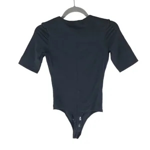 Everlane Womens The Short-Sleeve Crew Neck Bodysuit Thong Black XS thumbnail 5