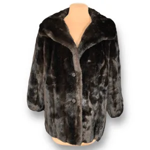 Vintage 60s Tissavel Faux Mink Swing Coat Dark Brown Plush XL Glam Winter‎ thumbnail 3