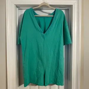 Teal V-Neck Short Sleeve Short T-Shirt Romper thumbnail 2