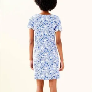 Lilly pulitzer lissie 100% pima cotton pom pom dress blue white foxes sz M thumbnail 2