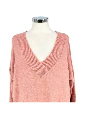 River Island V-Neck Oversized Sweater Gold Button Preppy Soft Girl Pink Large thumbnail 2
