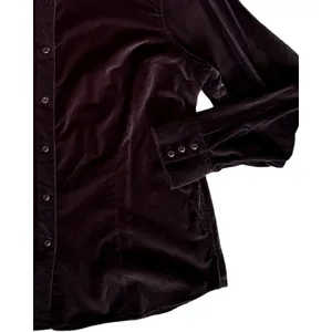 LL Bean Top Womens Size L Black Velvet Long Sleeve Button Up Collar Cotton Vntge thumbnail 4