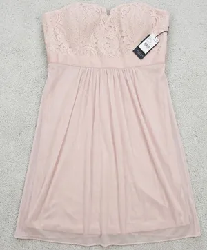 NWT Adrianna Papell Strapless Lace Tulle Dress Blush Pink Size 18 Cocktail Party thumbnail 1