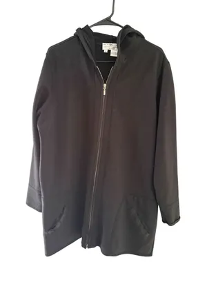 Saks Fifth Avenue Vintage Y2k Black Cotton Zip Up Longline Hoodie Jacket 1X thumbnail 1
