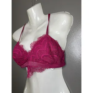 Free People Bralette Bra Womens M Pink Lace Sheer Mesh V Neck Strappy Wireless thumbnail 3