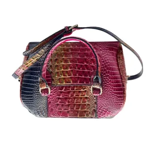 Vegan Leather Rainbow Multicolor Purple Crocodile Embossed Crossbody Satchel Bag thumbnail 4