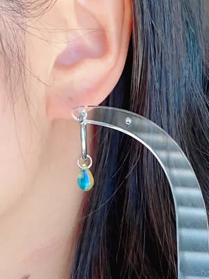 Handmade aurora olive green mini teardrop Czech glass simple minimalist hoop earrings💚🫒💕 thumbnail 7