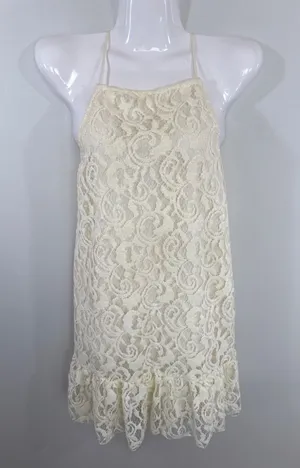Free People Cream Lace Halter Ruffle Mini Dress Women XS Boho Festival Baby doll thumbnail 1