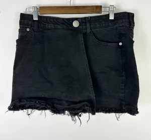 reCreation Black Denim Skort‎ Womens 12 Raw Hem Flexi Fit Comfort Y2K Indie Alt thumbnail 1