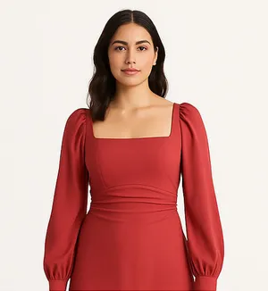 NEW Abercrombie & Fitch Red Pink Puff Sleeve Long Sleeve Midi Dress Women Size M thumbnail 1