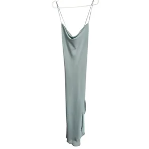 ASTR The Label Light Blue Satin‎ Cowl Neck Midi Slip Dress L Cross Back Slit thumbnail 3