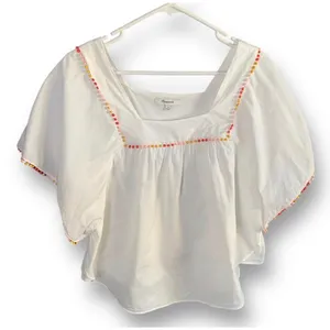 Madewell‎ White Cotton Pom PomTrim Blouse Medium Boho Festival Butterfly Top thumbnail 2