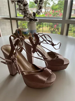 Lulu's Women's Size 7 Saucy Suede Platform Lace-Up Heels Dusty Pink‎ Block Heel thumbnail 5