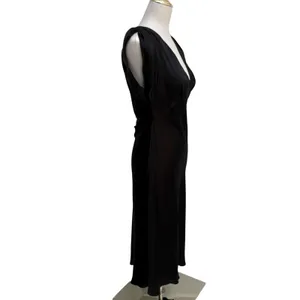 Zara Woman 100% Silk‎ Midi Dress Large Blank V-Neck Rouch Sleeve Slip Classy LBD thumbnail 4