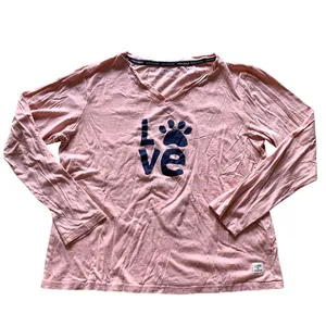 Life is Good Pajama Set Womens Large Pink Plaid Love Paw Print Loungewear Preppy thumbnail 4