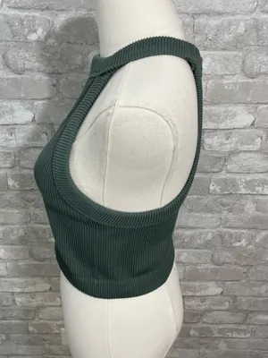 aerie Ribbed Halter Crop Top in Green thumbnail 3