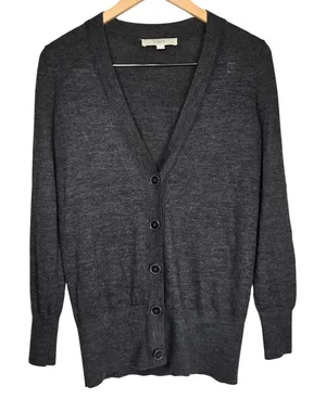 Ann Taylor LOFT Womens Small Gray V-Neck Button Front Wool Blend Cardigan 306176 thumbnail 1