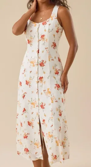 Altar'd State White Floral Button-Front Midi Dress thumbnail 1