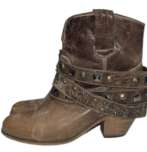 Corral studded strap ankle boots in distressed brown leather 9.5 thumbnail 1
