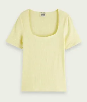 SCOTCH & SODA Fitted Ribbed Scoop-Neck T-Shirt Butter Yellow Square Neck thumbnail 1