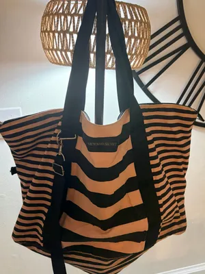 PINK Victoria's Secret Black and Tan Striped Tote thumbnail 1