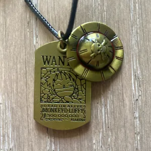 One Piece anime Monkey D Luffy pirates straw hat dog tag leather necklace NEW thumbnail 2