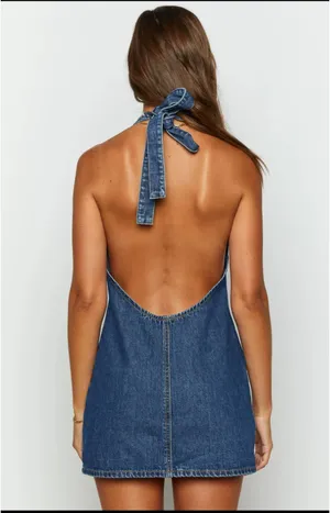 Beginning Boutique Denim Dress Corbin Halter Neck Mini thumbnail 3