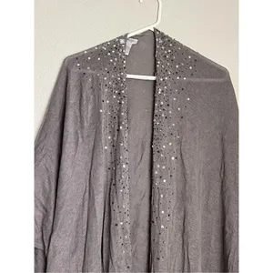 Chico's Womens Gray Silver Bling Studded Poncho Duster Shaw o/s thumbnail 3