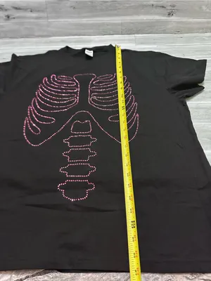 PINK Victoria's Secret Black Tee with Pink Studded Ribcage Graphic L thumbnail 10