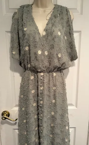 Zara Sage Green Polka Dot Eyelash Textured V-Neck Midi Dress S NWT Boho Fairy thumbnail 1