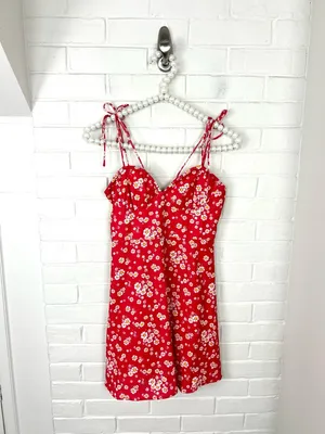 Princess Polly Red Floral Tie Strap Mini Dress Size 2 thumbnail 2